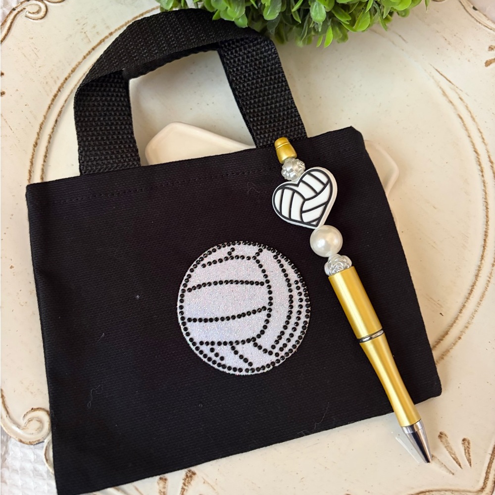 Volleyball Black Mini Tote Black with beaded pen
